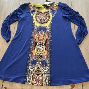NWT Eva Varro Blue Paisley Gathered Sleeve Tunic Sz L